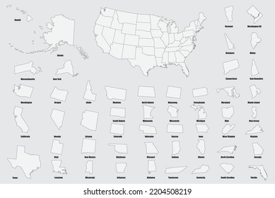 Estados Unidos de América con cada mapa estatal en la bandera de los Estados Unidos. Ilustración vectorial.