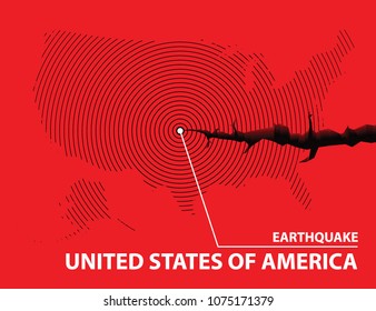 united states of america Earthquake concept on cracked map. vector illustration.