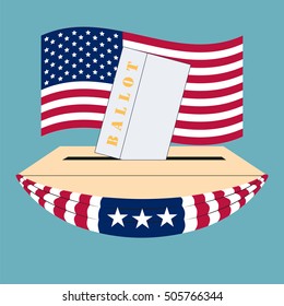 United States of America Election box and ballot, on the background flag US