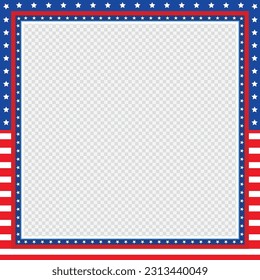 United States of America empty frame design for your message. Blank, copy space for images or texts designed with stars and stripes. Vector illustration.