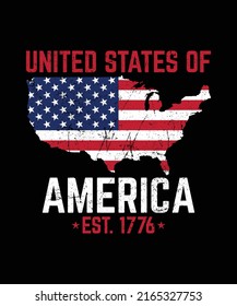 United States of America Est 1776 T-shirt, Merica USA Map Flag Vector Distressed Design Template