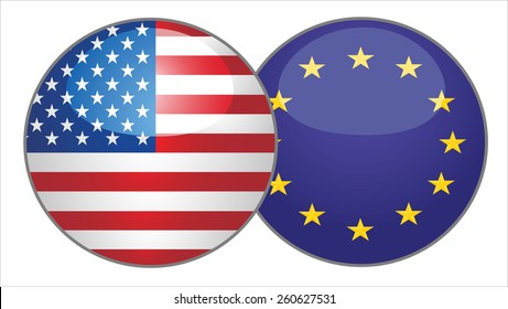 United States of America and European Union flag button vector