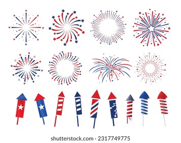 United states of america Fireworks illustration element isolated on white background. Vector design.