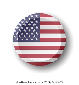 United States of America flag - 3D circle button with dropped shadow. Vector icon.