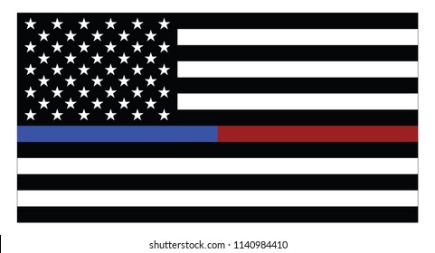 United states of America flag with blue thin line, which represents the law enforcement and red thin line as firefighters