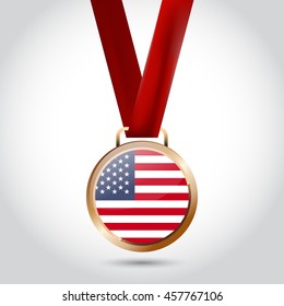 United States of America Flag in Bronze Medal. Vector Illustration
