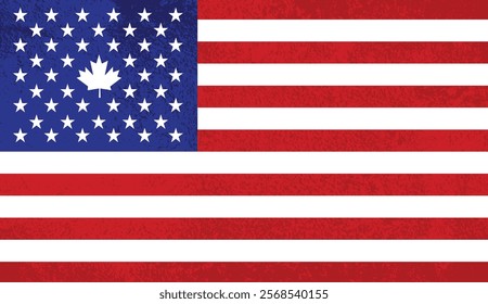 United States of America flag with Canada flag maple leaf as union concept illustration