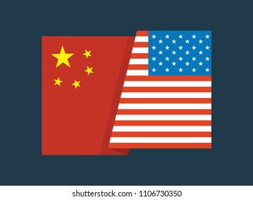 United States of America flag and China flag together. United States of America flag and China flag together. two flags face to face, symbol for the relationship between the two countries.