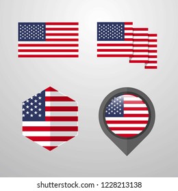 United States of America flag design set vector