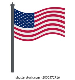 United States of America flag. Fabric with stars. The national symbol of the state develops in the wind. Colored vector illustration. Isolated white background. Political topics. Flat style.