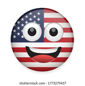 United States Of America Flag Face Vector Illustration.High Quality Emoticon Vector On White Background.Emoji Vector.United States Of America Flag Emoticon.Flag Emoji.