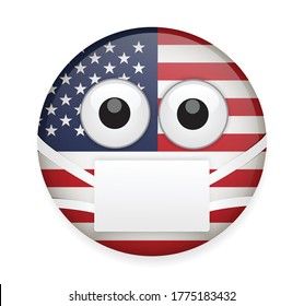 United States Of America Flag Face With Medical Mask.High Quality Emoticon Vector On White Background.Emoji Vector.Flag Emoticon.Flag Emoji.