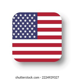United States of America flag - flat vector square with rounded corners and dropped shadow.