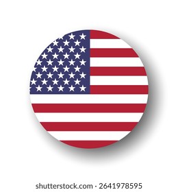 United States of America flag - flat vector circle icon or badge with dropped shadow.