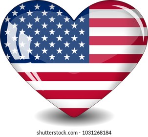 United States of America flag in a glass heart or icon isolated on white background. Vector illustration.