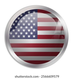 United States of America flag - glossy circle button displays a colorful flag representing a country cultural identity and heritage. The essence of national pride and unity.