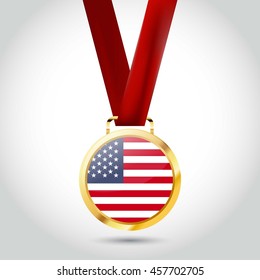 United States of America Flag in gold Medal. Vector Illustration