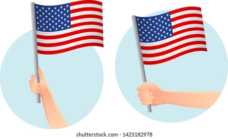 United States of America flag in hand. Patriotic background. National flag of United States of America vector illustration