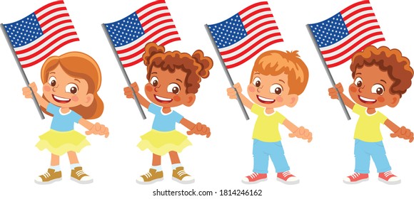 United States of America flag in hand. Children holding flag. National flag of United States of America vector