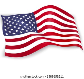 United States of America flag isolated on white background. USA star-spangled banner. Memorial Day. 4th of july. Independence day. Waving flag design for poster, flyer, card. Vector illustration