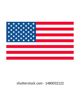 United States of America flag isolated on white. National symbol of USA. American patriotic background. Easy to edit vector template for banner, roster, greeting card, t-shirt, etc.