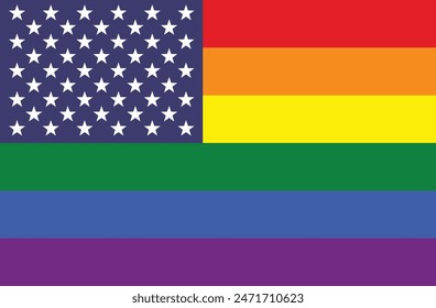 United States of America flag with LGBT rainbow flag.