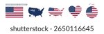 United states of america flag and map set. USA flag in official colors and proportions. independence day 4 july, map, circle and heart shaped america