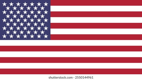 United States of America flag in official colors, dimensions and aspect ratio. Vector flag symbolizing national pride, identity, heritage, patriotism and authority