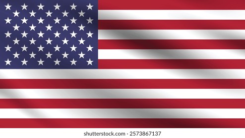 United States of America flag official colors and proportion digital vector illustration. Pleated flag.