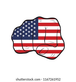 United States of America flag on a clenched fist. Strength, Power, Protest concept