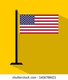 united states of america flag on pole, isolated on yellow background