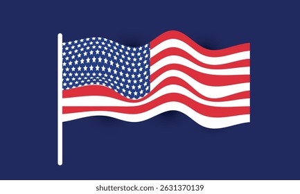 United States of America flag on blue background. Memorial Day. 4th of July. Independence Day. Waving flag design