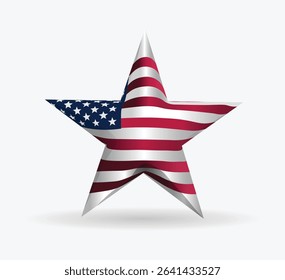united states of America flag on 3D star vector on white isolated