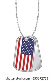 united states of america flag on a steel dog tag