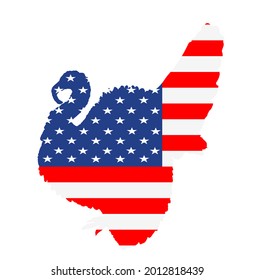 United States of America flag over turkey vector illustration isolated on white background. Thanksgiving day turkey symbol. Patriot national symbol bird. Power and pride USA flag banner freedom. 