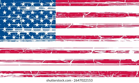 United States of America flag painted over wooden board. Closeup background
