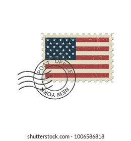 United States Of America Flag Postage Stamp. Isolated Vector Illustration On White Background.