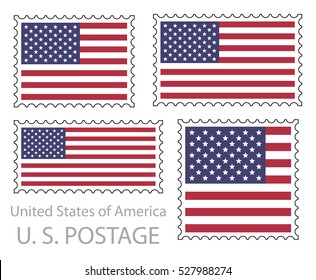 United States of America flag postage stamp set, isolated on white background, vector illustration.