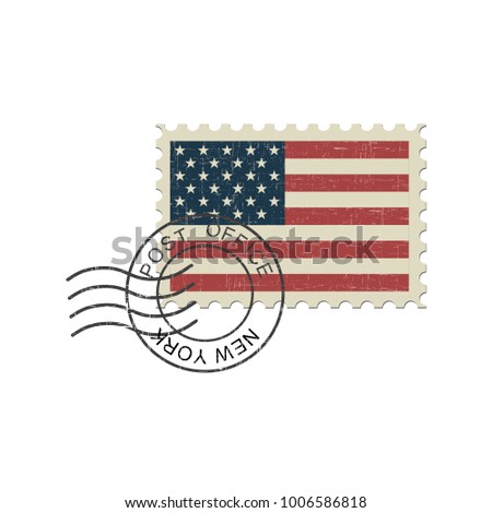 United States of America flag postage stamp. Isolated vector illustration on white background.