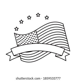 united states of america flag with ribbon and stars line style icon vector illustration design
