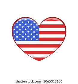 United States of America flag in the shape of a heart, emblem of USA vector Illustration on a white background