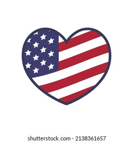 United states of America flag in shape heart. American patriot. USA love. Independence day.