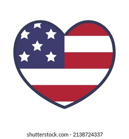 United states of America flag in shape heart. American patriot. USA love. Independence day.