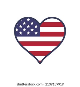 United states of America flag in shape heart. American patriot. USA love. Independence day.