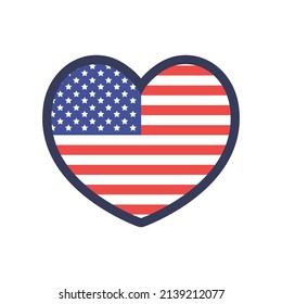 United states of America flag in shape heart. American patriot. USA love. Independence day.