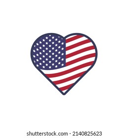 United states of America flag in shape heart. American patriot. USA love. Independence day.