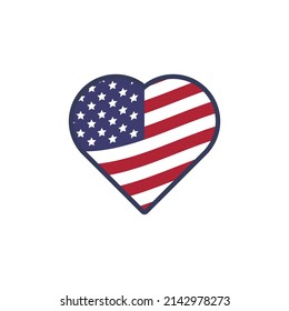 United states of America flag in shape heart. American patriot. USA love. Independence day.