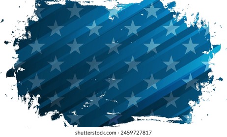 Estrellas de la bandera de los Estados Unidos de América. Fondo de pincel. Color azul. Plantilla para celebrar Anuncios e invitaciones Diseño gráfico sobre la temática de la cultura estadounidense. Ilustración vectorial.