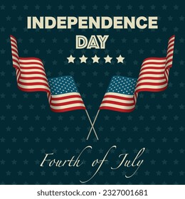 United States of America flag and text isolated on dark background. Independence day wallpaper for 4 July. National holiday in North America