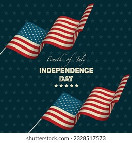 United States of America flag and text isolated on dark background. Independence day wallpaper for 4 July. National holiday in North America